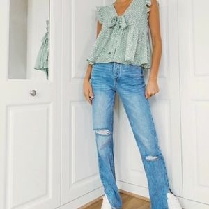 Green ruffle smock top